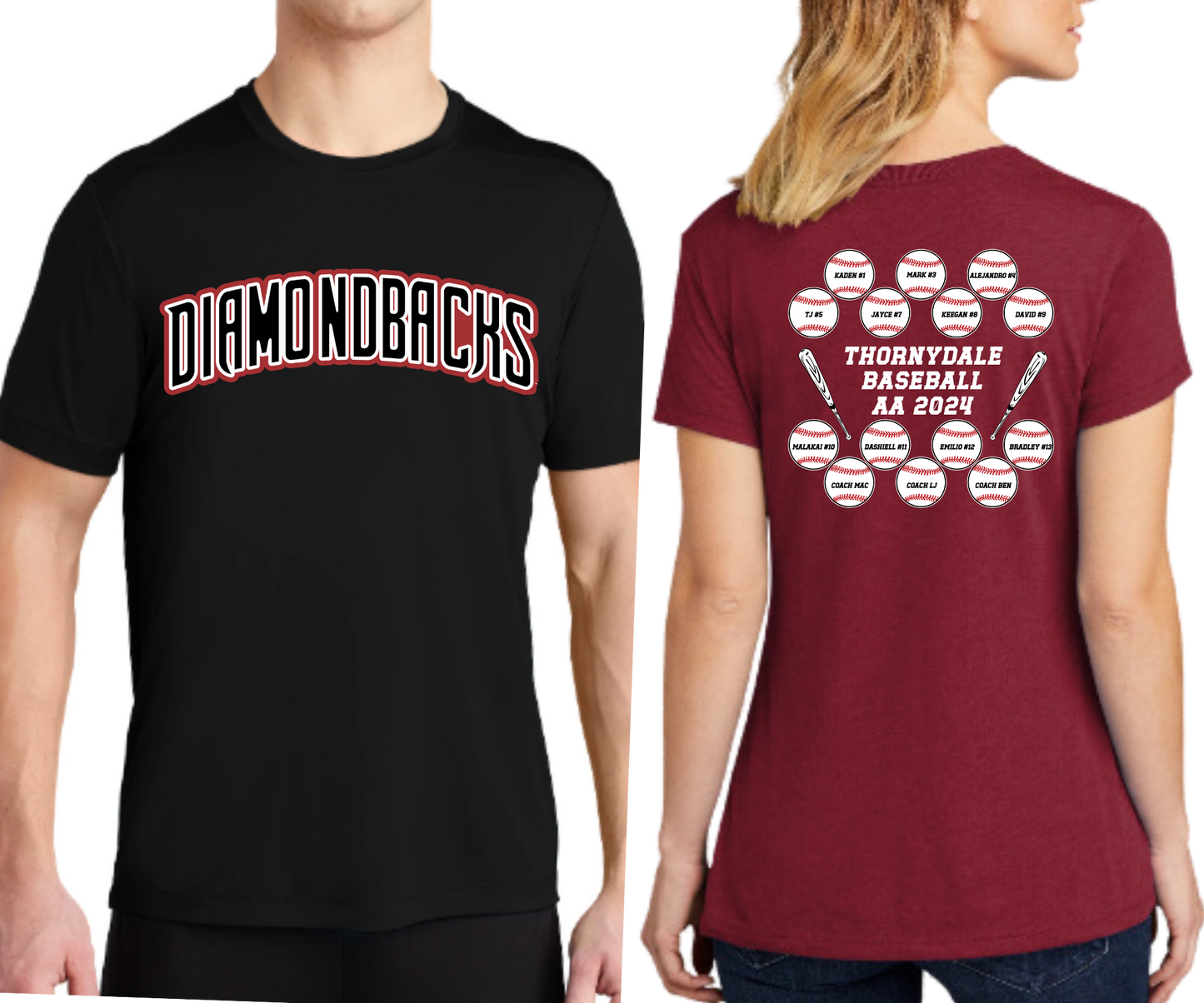 Thornydale Little League Majors and AA Baseball Diamondbacks Fan T-Shirts Bella Canvas Unisex or Next Level Womens Cut