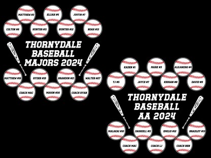 Thornydale Little League Majors and AA Baseball Diamondbacks Fan T-Shirts Bella Canvas Unisex or Next Level Womens Cut