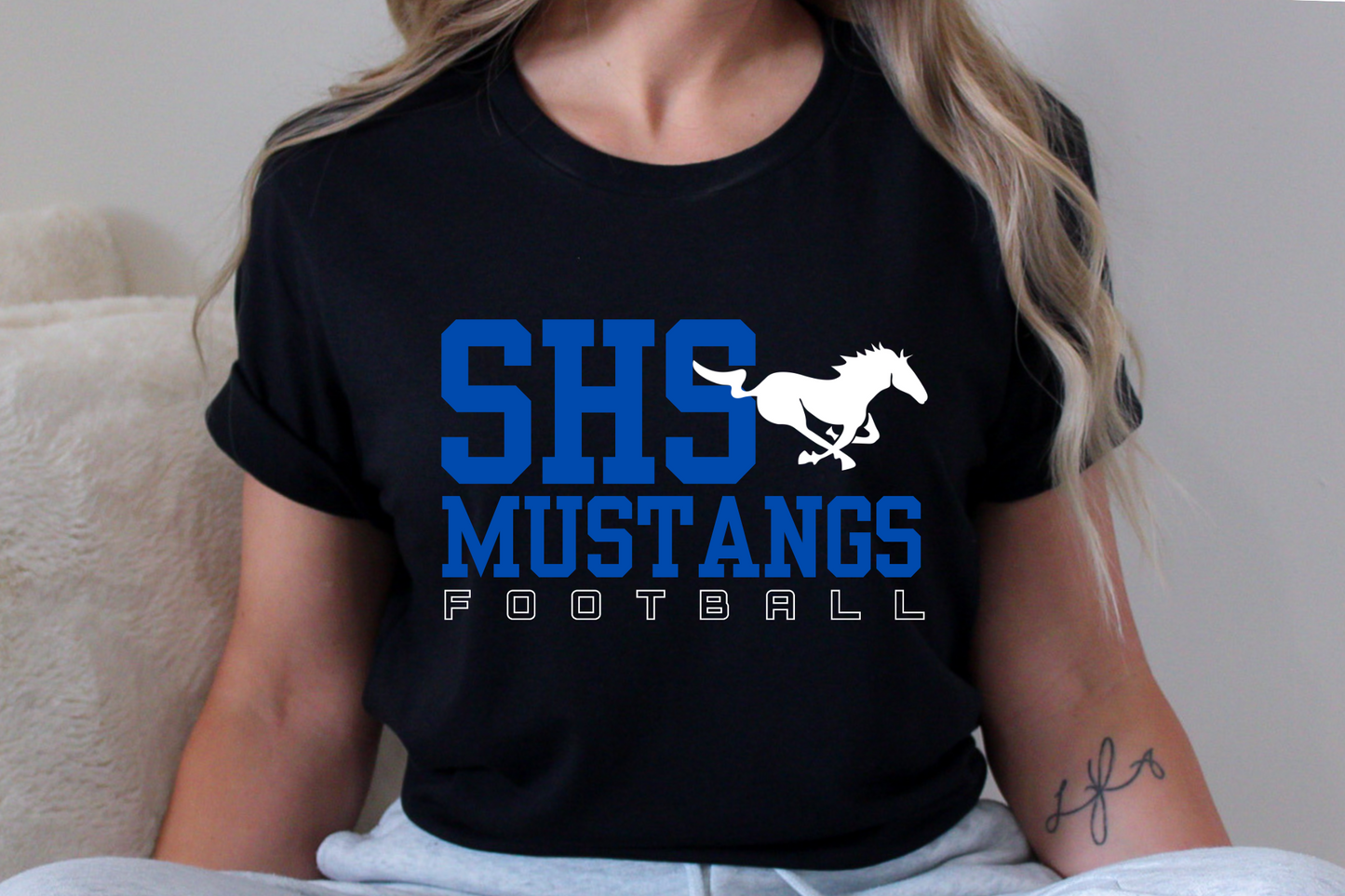 Sahuarita Mustangs Football Design #4 Cotton T-Shirt or Performance Dri-fit T-shirt in Grey or Black