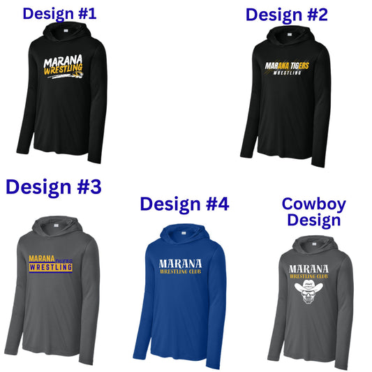 Marana Tigers Wrestling Design Longsleeve DriFit Hooded T-Shirt Unisex in Blue, Grey, & Black