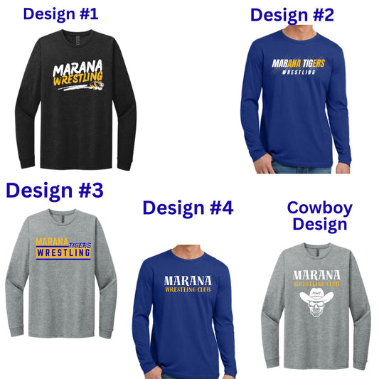 Marana Tigers Wrestling Design Longsleeve Cotton T-Shirt Unisex and Blue, Grey, & Black