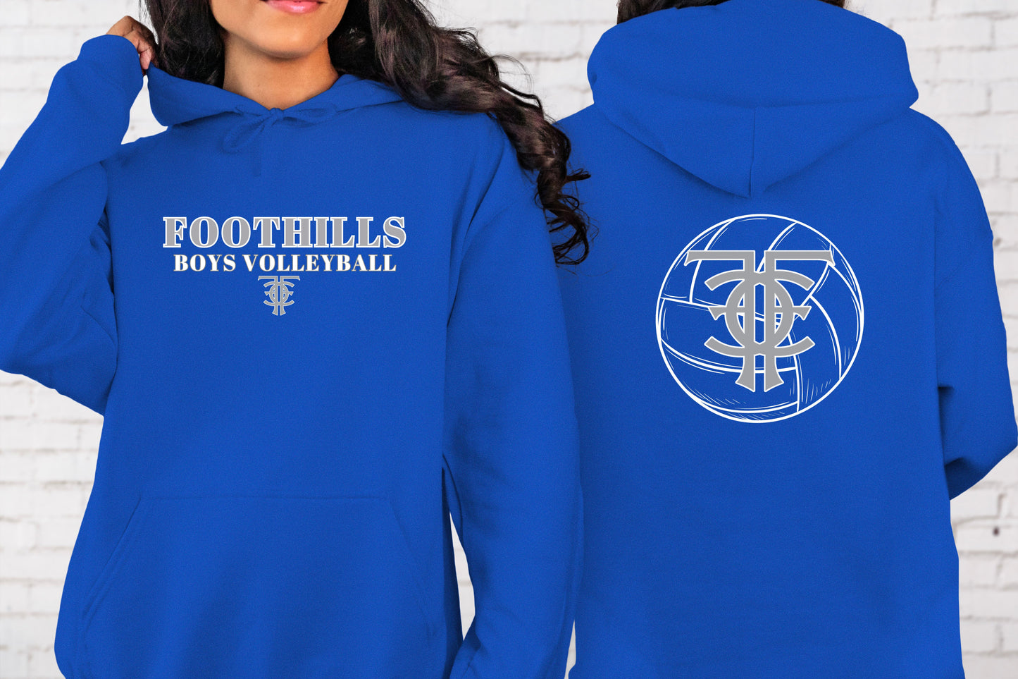 Catalina Foothills Boys Volleyball Hoodie or Crewneck in Blue or Black Front and Back Design