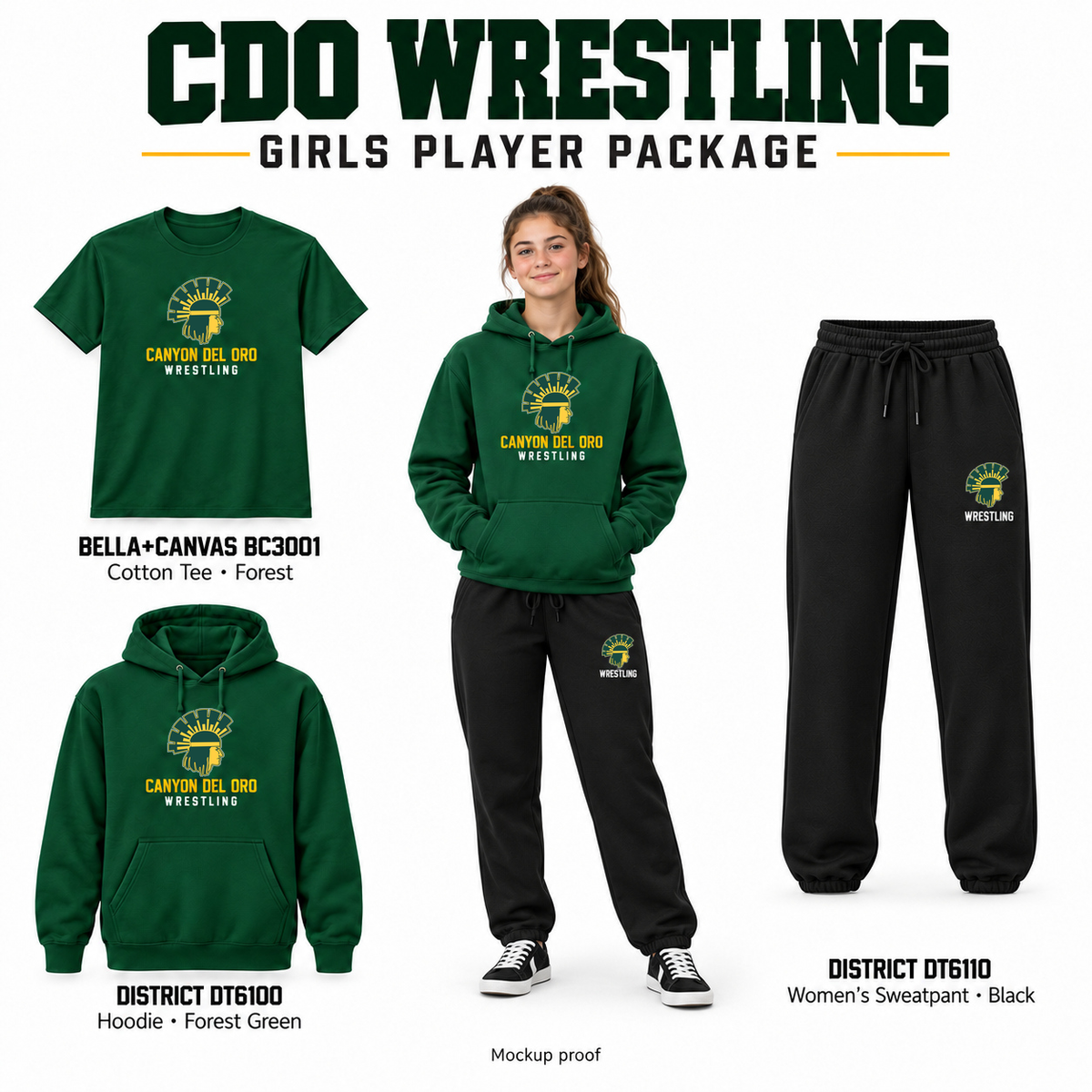 CDO Wrestling girls package with green tops and black pants