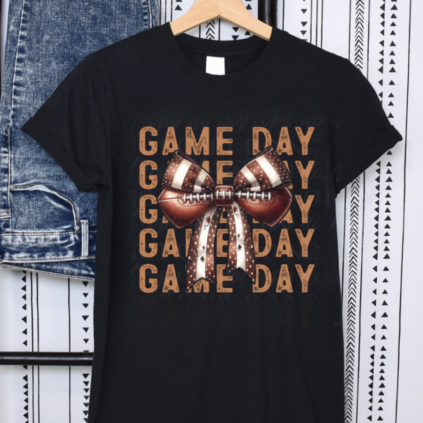 Game Day Football Bow T-Shirt Available in any color