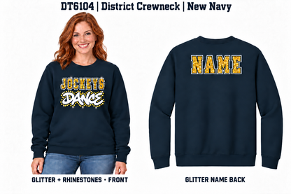 Jockeys Dance DT6104 navy glitter and rhinestone front with glitter-only personalized back name