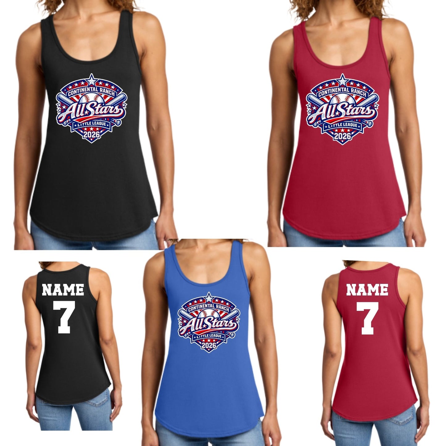 Continental Ranch Little League ALL-STARS Cotton Women's Tanktop, Option to Customize bac