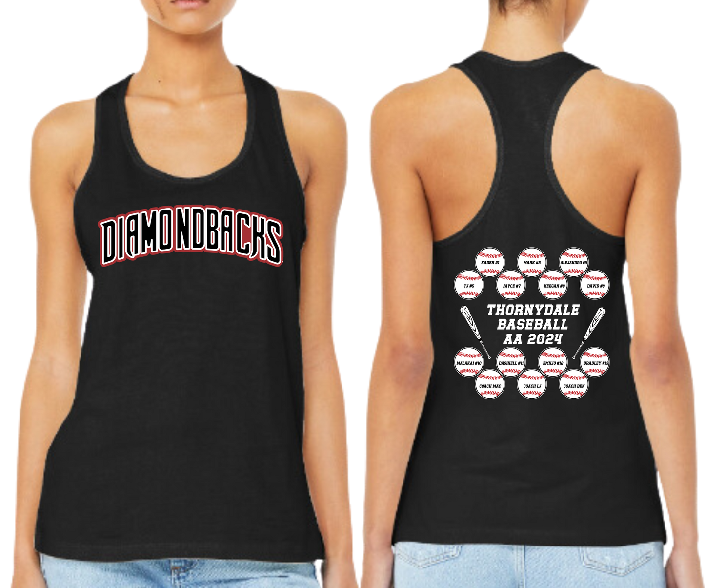 Thornydale Little League Majors and AA Baseball Diamondbacks Fan Womens Tank Top Black