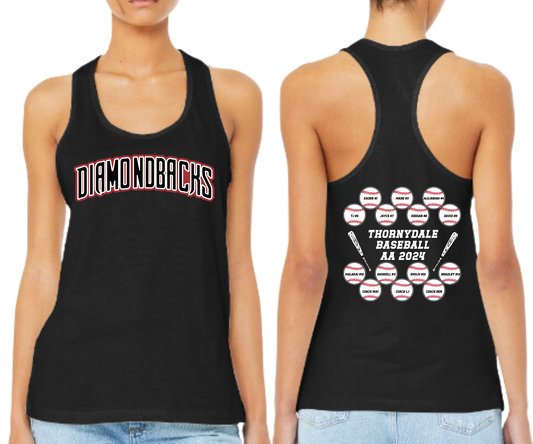 Thornydale Little League Majors and AA Baseball Diamondbacks Fan Womens Tank Top Black